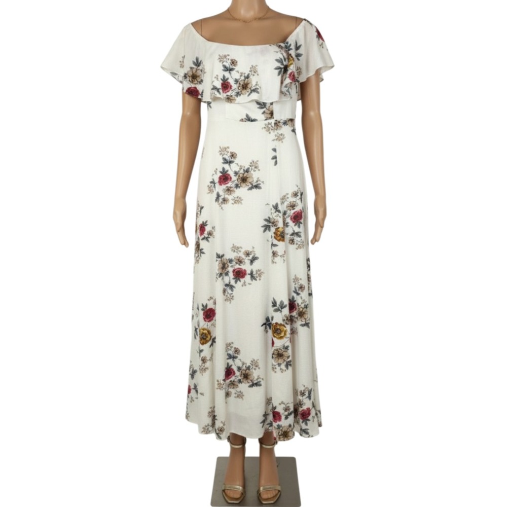 White Floral Off Shoulder Maxi Dress Womens S Cottagecore Boho Wedding Guest S